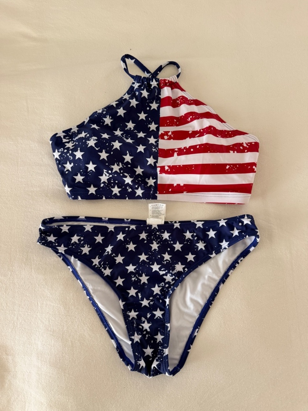 Cupshe American Flag Stars & Stripes High Neck Bikini — Navy Blue, Red, White